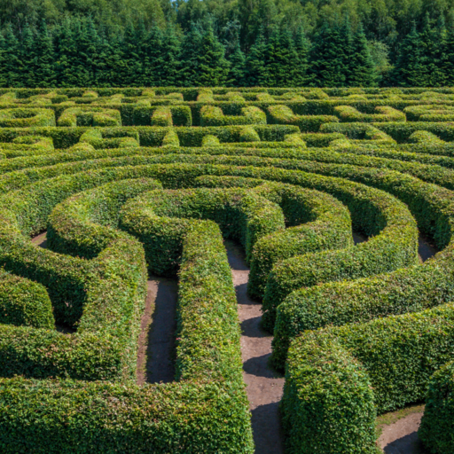 Labyrinth aus grünen Büschen von oben fotografiert